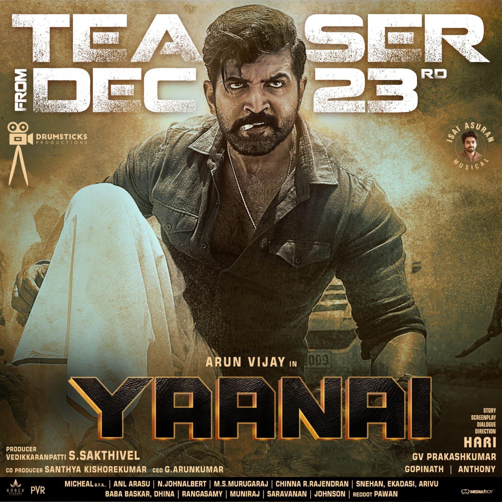 Director Hari, Arun Vijay's Yaanai gears up for teaser release! Tamil
