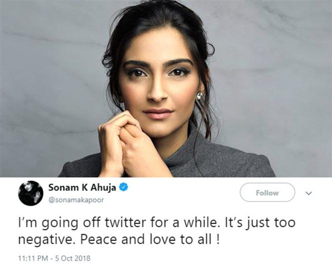 Actress Sonam Kapoor Ahuja goes off Twitter!