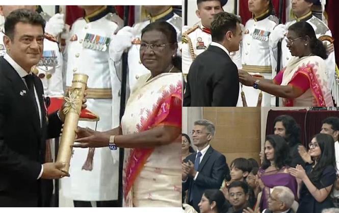 Ajith awarded the Padma Bhushan as Shalini, kids, & family look on!