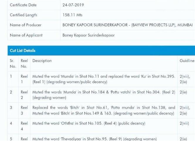 Ajith's Nerkonda Paarvai Censor - Cuts & Mutes
