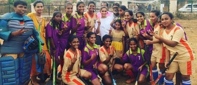 Alia Bhatt shoots for a song with real life hockey players