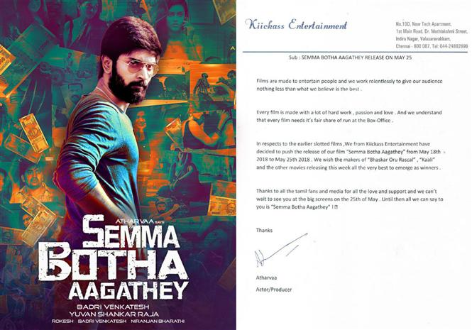 Atharvaa Murali's Semma Botha Aagathey release date pushed by a week!