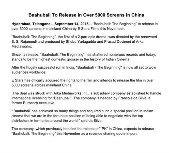 Baahubali to release over 5000 screens in China