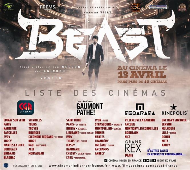 Beast France Theater List - Releasing in 50+ Theaters