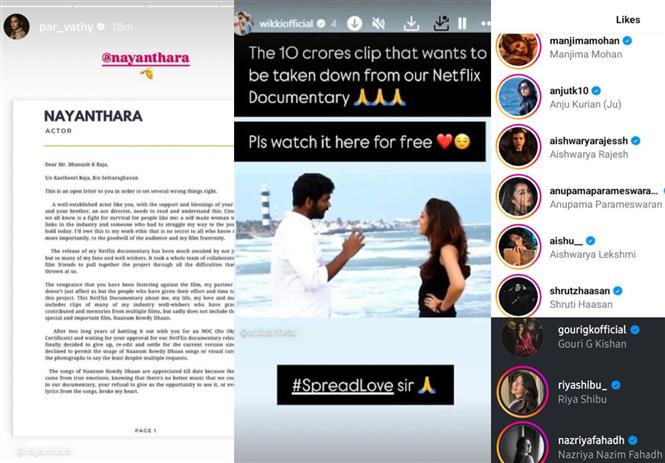 Dhanush's former leading ladies come in support of Nayanthara
