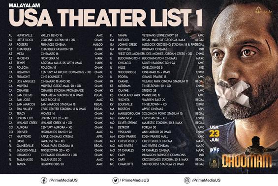 Dhoomam USA Theater list 
