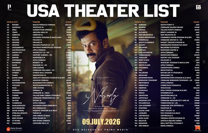 I, Nobody USA Theater list 