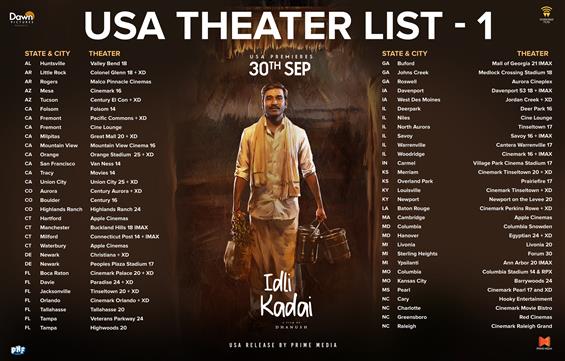 Idli Kadai USA Theater list 