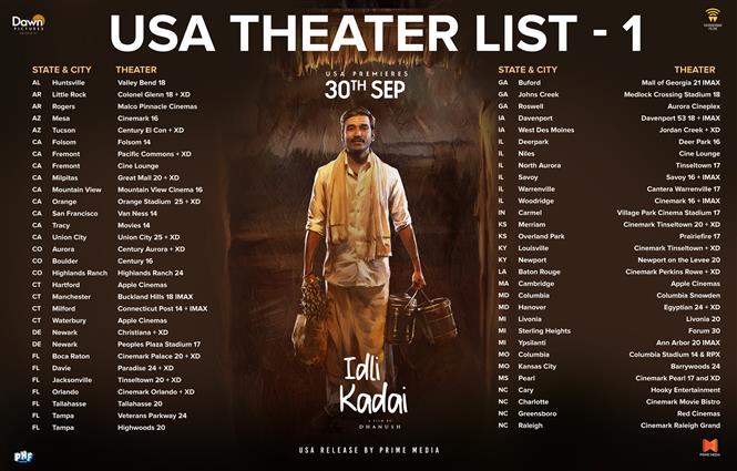 Idli Kadai USA Theater list 