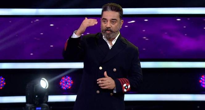 Kamal Haasan wears MNM logo to Bigg Boss Tamil! Accused of promoting political party on private TV!