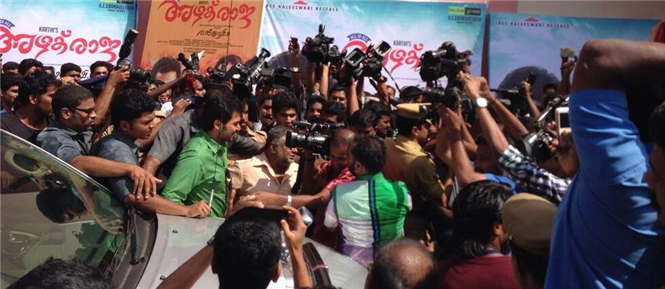Karthi aggressive promotion All in All Azhagu Raja