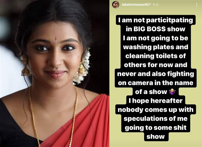 Lakshmi Menon sticks to her harsh stance about Bigg Boss Tamil!