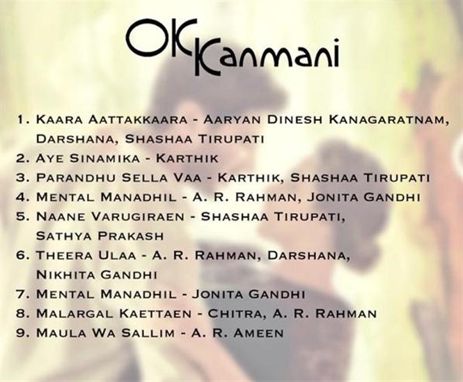 OK Kanmani Tracklist 