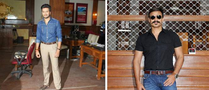 Ritesh Deskhmukh and Vivek Oberai on the sets of Bank Chor