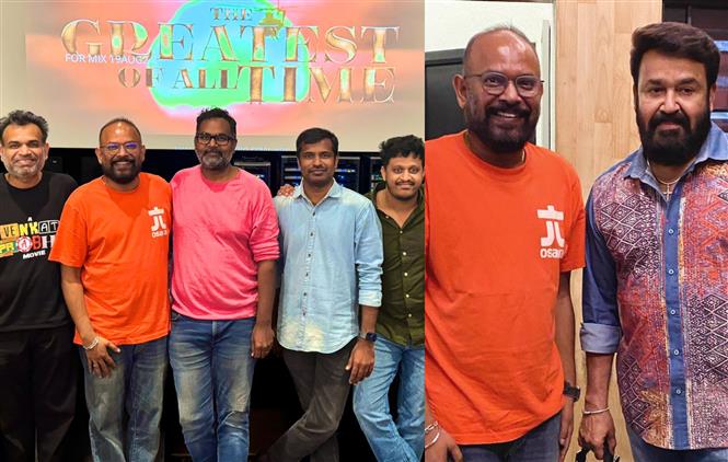 The Greatest of All Time team meets Mohanlal during final mix work