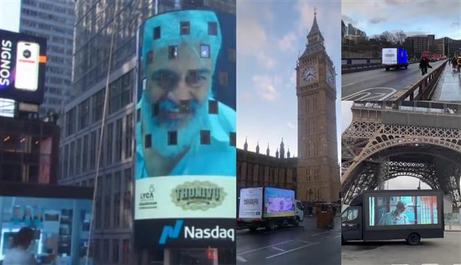 Thunivu promotions at Times Square Nasdaq, Eiffel Tower, Big Ben & Tower Bridge UK ! 