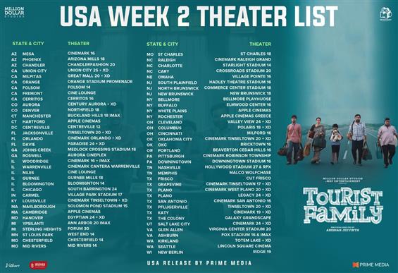 Tourist Family USA Theatre List - WEEK 2 list