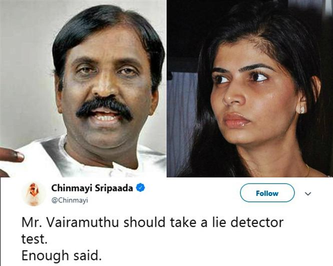 Vairamuthu says MeToo allegations against him are false, Chinmayi asks him to take a lie detector test!