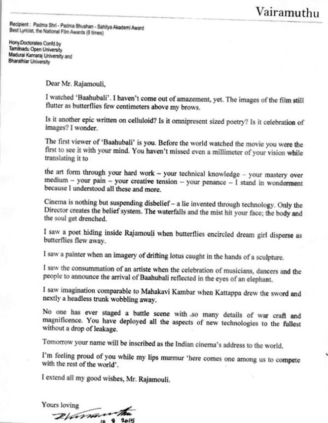 Vairamuthu's letter has shaken me - SS Rajamouli