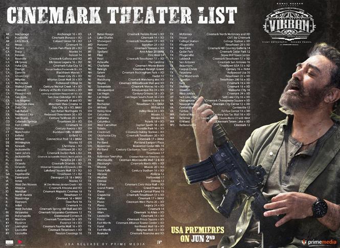 Vikram USA - Cinemark Theater list 