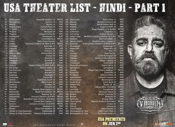 Vikram USA Theater List  - Hindi