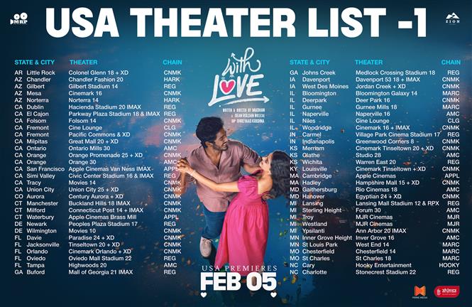 With Love USA Theater List 